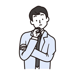 腕を組んで考える男性の会社員のイラスト素材