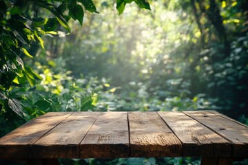 Naklejka premium Table top wood counter floor podium in nature outdoors.generative ai
