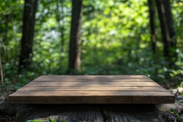 Fototapeta premium Table top wood counter floor podium in nature outdoors.generative ai