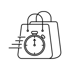 Shopping bag with stopwatch, illustration of flash sale and discount store icon vector