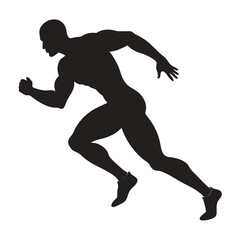 Muscular sprinter runner start running black silhouette vector illustration