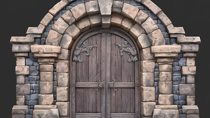 Fototapeta premium Stone vintage arch door elements of the architecture of buildings in the gothic style on isolated transparent background png. generative ai. Baroque Architecture. Illustration
