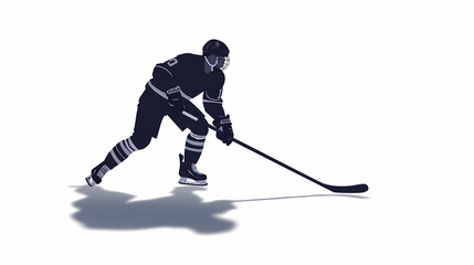 Strong silhouette of a hockey player on a white background, with subtle shadow play to highlight shape and form. simple, versatile composition allows easy text addition. Shadow Play. Illustration