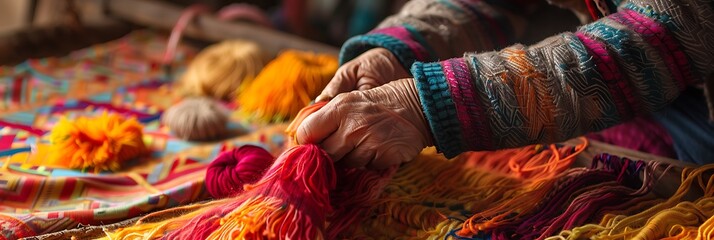 Traditional Crafts Artisanal Work Showcase the process of traditional textile dyeing techniques in a remote village emphasizing the vibrant colors and intricate patterns of the fabrics