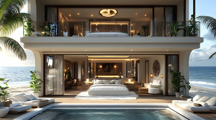 Fototapeta premium Beachfront Villa with Private Pool and Stunning Ocean Views