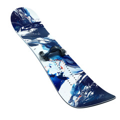 A vibrant and artistic snowboard with a blue and white marbled design, perfect for winter sports enthusiasts and snowboarding adventures.