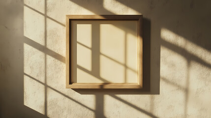 Wooden frame mockup with shadow play on a textured wall. ratio Shadow Play. Illustration
