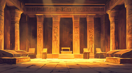 Naklejka premium Throne room of an ancient egyptian pharaoh, stone column. Ancient Egypt. Illustration