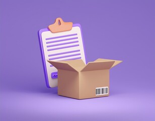 3D open cardboard box with a checklist beside it
