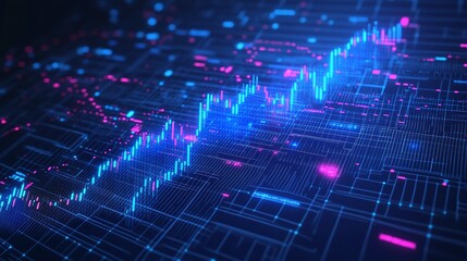 A vibrant digital graph displaying data trends in blue and pink hues, illustrating the concept of data analysis and visualization.