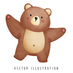 Happy Bear with Spread Arms and Legs - Playful Illustration
