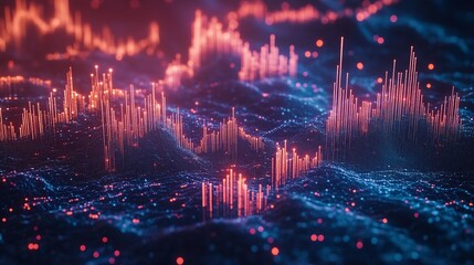 Abstract data visualization with vibrant colors depicting data waves and statistics, suitable for digital themes.