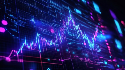 Abstract data visualization with vibrant colors depicting digital financial charts and graphs on a modern interface.