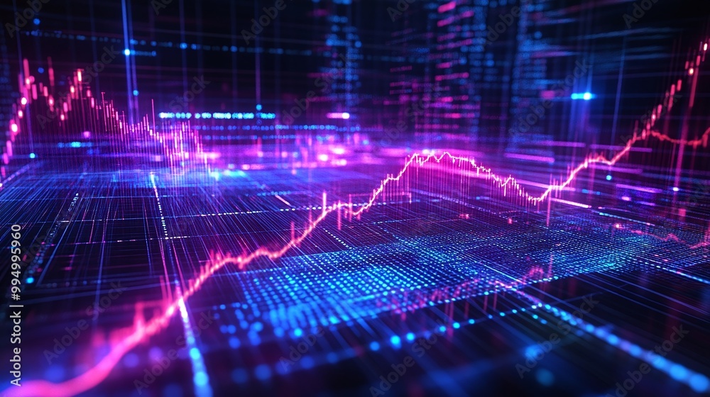 Poster abstract digital background with colorful data visualization and graphs representing technology and 