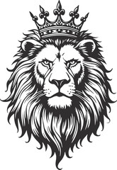 Lion  With Crown Vintage Logo Concept Black And White Color Hand Drawn Illustration