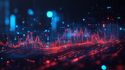 Fototapeta premium Abstract digital background with glowing lines and particles representing data analytics and technology trends.