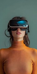 A woman uses a virtual reality headset in an educational setting