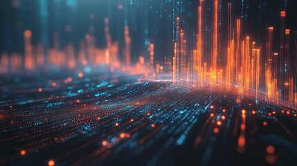 Fototapeta premium Abstract digital data flow, bright particles glowing, futuristic technology concept, motion background.