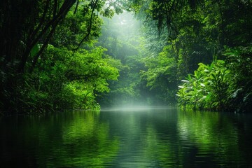 Obraz premium Tropical rain forest with river.generative ai