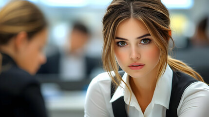 Obraz premium Beautiful Woman with Brown Hair and Green Eyes
