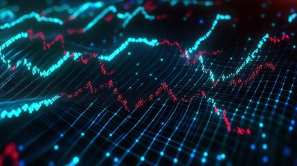Abstract digital data visualization with colorful lines and graphs, representing statistics and analytics in a futuristic style.