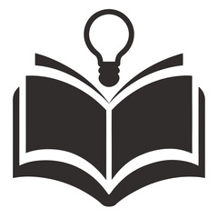Knowledge study book icon with light bulb line art vector illustration