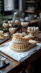 Dental model on a wooden table.