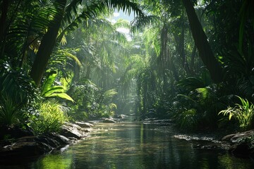 Obraz premium Tropical rain forest with river.generative ai
