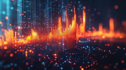 Fototapeta premium Abstract digital data visualization with vibrant colors against a dark background, representing tech innovations.