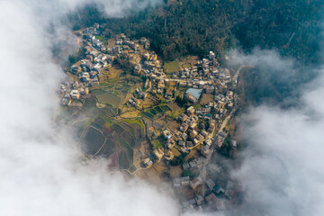 Fototapeta premium Aerial photography of ancient villages in eastern Yunnan, China
