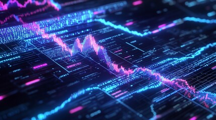 Abstract digital data visualization with vibrant lines and waves representing data flows and trends, suitable for tech-related themes.