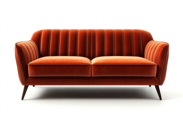 A velvet sofa with fluted armrests