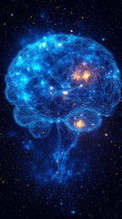 A glowing brain against a starry background.