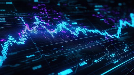 Abstract digital graph with colorful data visualization on a black background.
