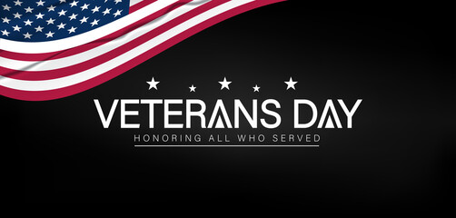 Background featuring the American flag with white text commemorating Veterans Day in a patriotic design