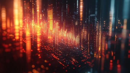 Abstract digital visual representation with colorful light bars and vibrant gradients showcasing data flow and computer processing.