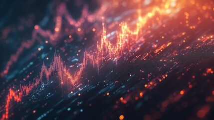 Fototapeta premium Abstract digital wave pattern in vibrant colors showcasing data movement and technology.