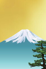 富士山　年賀状　松　背景