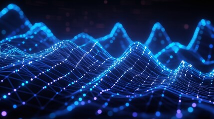 Obraz premium Abstract glowing blue waves with interconnected dots representing data and digital connectivity.