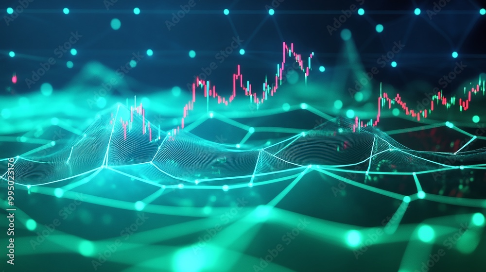 Poster abstract graph with vibrant trends and data visualization in a digital environment.
