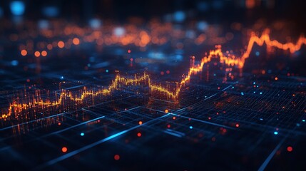 Abstract technology background with glowing data chart, representing growth and analytics in financial markets.