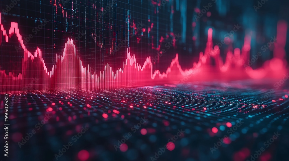 Poster abstract visualization of data trends with glowing graphs, representing digital analysis and financi