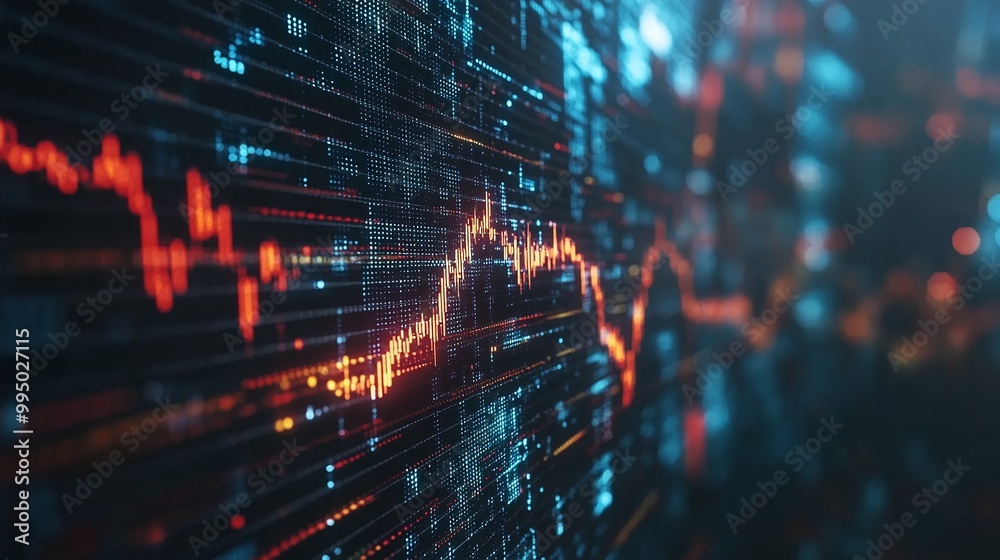 Poster colorful data visualization with abstract lines and graphs on a digital background