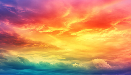 Fototapeta premium A dreamy sky transitioning from a golden sunset to a full spectrum of rainbow colors, giving off a vibrant yet calming feel