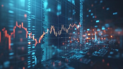 Digital stock market analysis chart with glowing lines and data points, reflecting modern finance technology.
