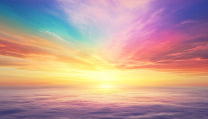Fototapeta premium A dreamy sky transitioning from a golden sunset to a full spectrum of rainbow colors, giving off a vibrant yet calming feel