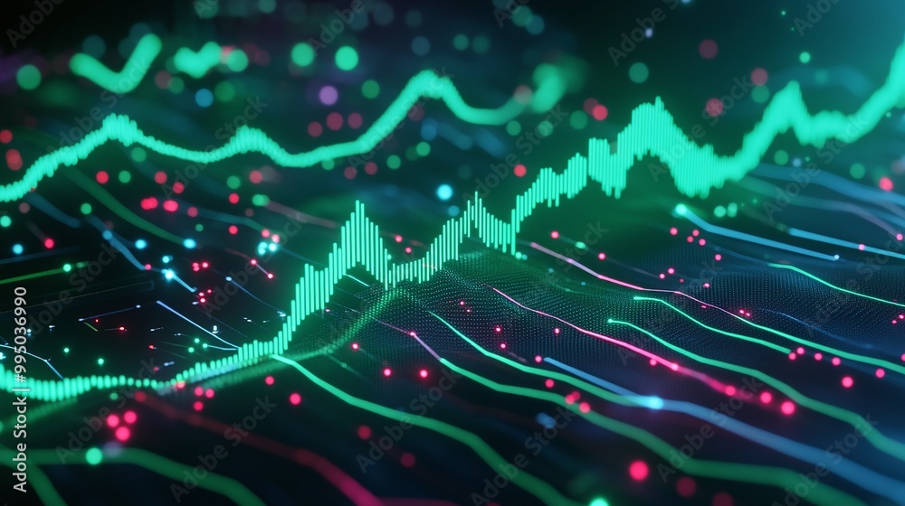Aufkleber dynamic digital waveforms with vibrant colors representing data visualization and analysis.