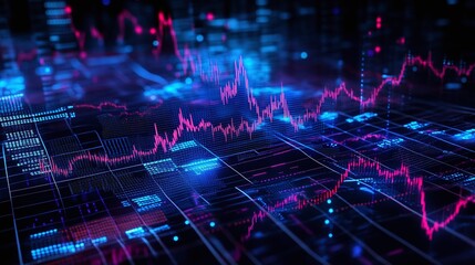 Fototapeta premium Dynamic financial data visualization with vibrant graphs on a digital screen.
