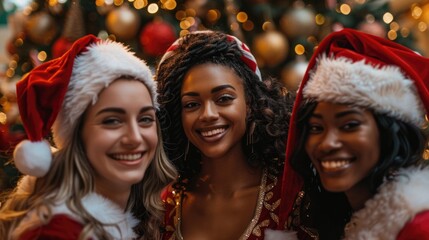 happy merry Christmas party between friends from business office dress in Santa Claus costume at Christmas celebration party and New year eve.