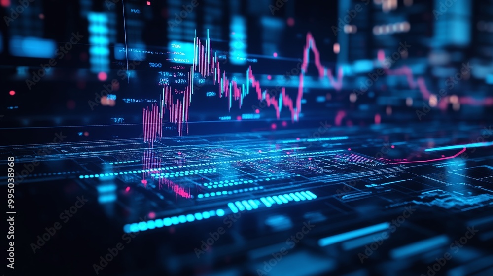 Poster futuristic data analysis with graphs and digital interface, showcasing advanced technology and analy